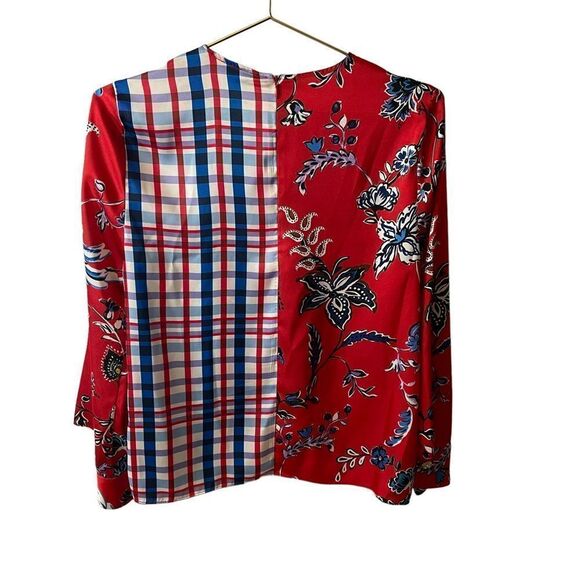 ZARA Floral Bird Patchwork Red Blue Blouse Size Small - Picture 5 of 10